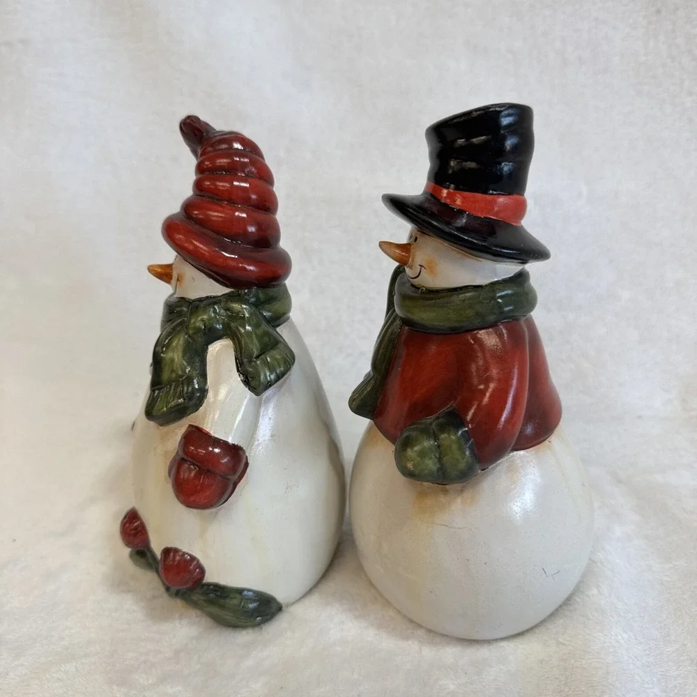 Vintage Set of 2‎ Ceramic Snowman Figurines Christmas Holiday Decor